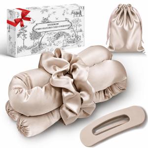 EnteromMuse Jumbo Heatless Curls Overnight Heatless Hair Curler – Oversized Heatless Curling Rod, No Heat Damage Hair Curler for Voluminous Curls, Rollers & Curls Set with Satin Fabric(Beige, Jumbo)