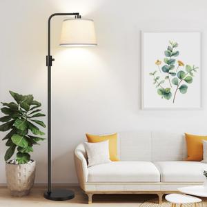 Upgraded Dimmable Floor Lamp, 1000 Lumens LED Edison Bulb Included, Arc Floor Lamps for Living Room Modern Standing Lamp with Linen Shade, Tall Lamp for Bedroom Office Dining Room- Black
