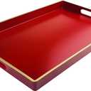 Red Decorative Tray, Rectangular Serving Tray with Handles, Plastic Coffee Table Tray for Ottoman, Living Room, Kitchen Tabletop, 15.6 x 10.2 x1.37
