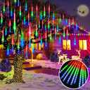 KNONEW Christmas Lights Outdoor, 15 inch 24 Tubes 672 LED Meteor Shower Lights Plug in Waterproof Falling Rain Light for Xmas Tree Wedding Party Garden Holiday Rooftop Decorations (Multicolor)