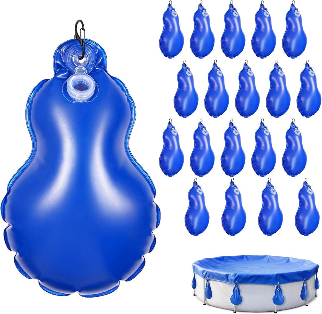 20 Pack Pool Cover Weights Above Ground with Hooks, Leakproof Swimming Pool Cover Hanging Bag Heavy Duty Thick PVC Pool Tarp Weights, Antifreezing Winter Water Bags for Above Ground Pool Cover