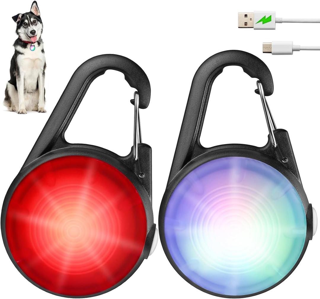 Dog Lights for Night Walking, 4 Modes IP68 Waterproof Dog Collar Lights Clip on, High Capacity Rechargeable Pet Accessories for Climbing, Running, Camping, 2 Packs (White)