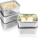 5 pcs Stainless Steel Food Storage Containers With Lids Airtight, Portable Freezer Storage Containers, Leak Proof Meal Prep Containers Reusable, Refrigerator Fresh-Keeping Box (Square)