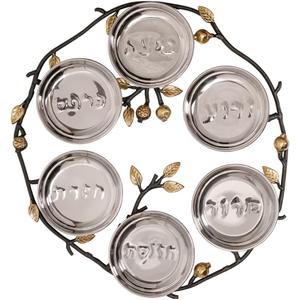 EMANUEL Yair Passover Seder Plate 14 inch Sculpted Pomegranate Branch with Gold Accents. Pesach Dish Judaica Gift