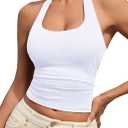 Halter Tops for Women Trendy 2025 Summer Going Out Tops Sexy Backless Sleeveless Workout Tank Top Cute Y2k Clothes (White), XS