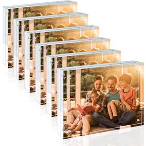 Egofine 8x10 Acrylic Frames 6 Pack, 20mm Thicker Frameless Clear Picture Frames, Double Sided Magnetic Picture Frames, Free Standing Desktop Display