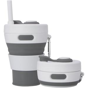 Collapsible Camping Cup with Straw Silicone Folding Coffee Cup Sport Bottle Portable Travel Outdoor Car 16oz 20oz (Grey)