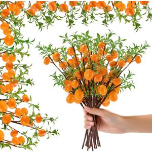 4Pcs Artificial Tangerine Branches, Lifelike Orange Branches with Green Leaf and Adjustable Branch, 11.8 inch Fake Oranges for Home Kitchen, Graden, Desk, Party Decorations