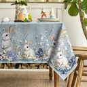 Horaldaily Easter Tablecloth 60×84 Inch Rectangular, Blue Easter Bunny Flowers Washable Seasonal Table Cover for Party Picnic Dinner Decor