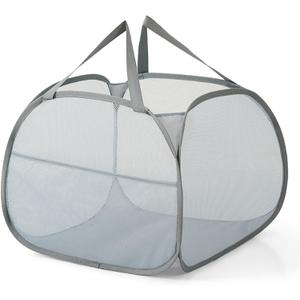 Kimmama Collapsible Mesh Laundry Basket, Foldable Pop Up Laundry Hamper with Side Pocket, Removable Clothes Storage Bin with Handle for Laundry Room, College Dorm, Bathroom, Kid Room, Travel, 95L (50x50x38cm, Grey)