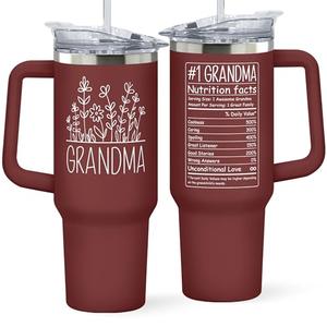 KatAndNat Grandma Gifts - Gifts for Grandma from Grandkids, Granddaughter, Grandson, Grandchildren - Birthday, Mothers Day, Christmas, First Time Gift Ideas for Grandmother - 40 Oz Red Tumbler No Straw