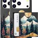 Compatible for iPhone 17 Pro Max Case with Card Holder Cute - Kawaii Design Military-Grade Drop Protection Rugged Wallet Cases for Women (Black Abstract Mountain)