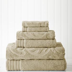 Modern Threads 6 Piece Jacquard/Solid Towel Set-Medallion Swirl Taupe (Standard) Modern Threads 6 Piece Jacquard/Solid Towel Set-Medallion Swirl Taupe (Standard)