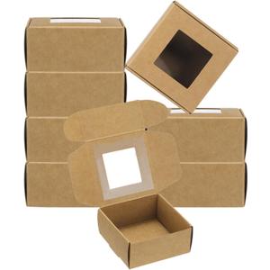 PATIKIL 3.3"x3.3"x1.4" Paper Soap Box with Window, 40 Pack Homemade Soap Boxes Square Presents Packaging Boxes for Birthday Christmas DIY Craft, Brown