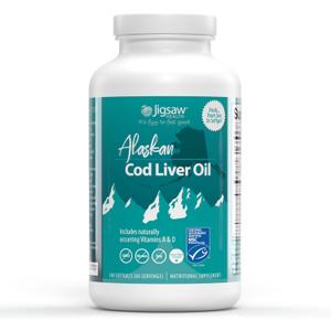 Jigsaw Health Alaskan Cod Liver Oil | 900 mg Omega-3s with EPA, DHA, and DPA | Includes Naturally Occuring Vitamins A & D | 180 Softgels | 60 Servings