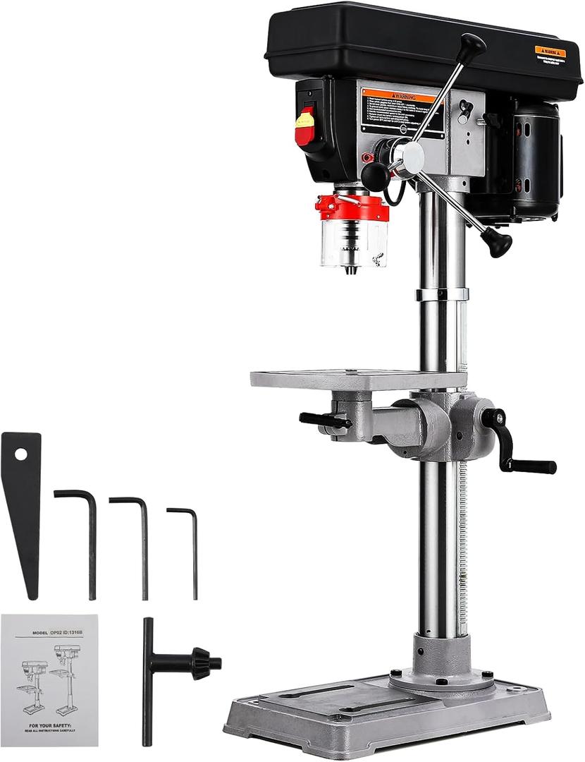 13 in Benchtop Drill Press, 7.5 Amp 120V, 288-3084 RPM Variable Speed Cast Iron Bench Drill Press, 0-45Tilting Worktable, Tabletop Drilling Machine for Wood Metal
