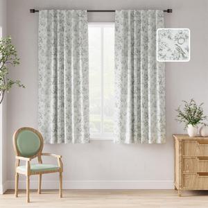 jinchan 95% Blackout Floral Curtains 63 Inch Length, Printed Flower Sage Green Blackout Curtain for Bedroom Rod Pocket Back Tab Blackout Curtains Thermal Insulated Window Drapes, 2 Panels