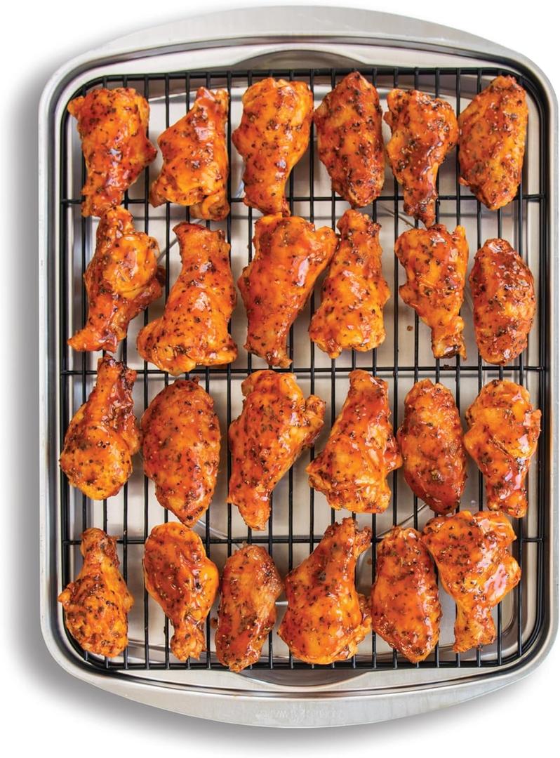 Nordic Ware Oven Crisp Baking Tray 2pc Set Includes Pan and Rack; Natural Aluminum For Air Frying, Crisping, Broiling, Baking; Cooking Surface 17 x 12 Inches