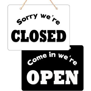 Generic Open Closed Signs for Business,Double Sided Come In We're Open Sign,Sorry We're Closed Sign,Open Closed Store Hanging Sign for Business Restaurant Club Cafe Hotel,-12 x 8 Inch, Black&White