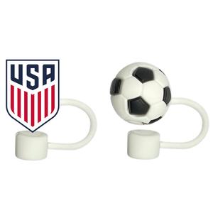 4 x U.S. Soccer Straw Toppers: Official Licensed Product, 4 Count Silicone Straw Covers, Soccer Ball and Logo Designs, Fits 9-10mm Straws, Reusable Straw Caps for Drinks and Travel