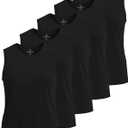 Real Essentials 5 Pack: Women's Dry-Fit Tank Top - Racerback Sleeveless T-Shirt Athletic Workout Gym Shirt (Black, XXXL)