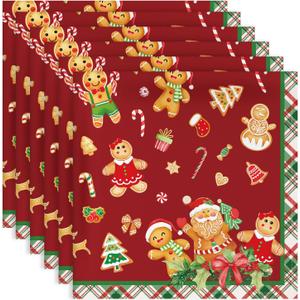 Christmas Gingerbread Napkins, 1818 Inch Dinner Cloth Napkins Set of 6, Washable Cotton Soft Absorbent Square Table Top Decoration for Dining Kitchen Party Wedding