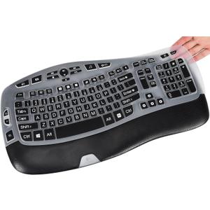 CaseBuy Keyboard Cover with Large Letters Compatible with Logitech K350 MK550 MK570 Wireless Wave Ergonomic Keyboard Protector with Oversized Print Letters -Black