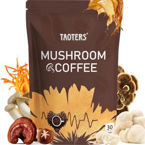 Mushroom Coffee | Enhanced Focus, Boosted Immunity, Improved Energy | 6 Adaptogenic Mushrooms: Cordyceps, Reishi, King Trumpet, Shiitake, Lion's Mane & Turkey Tail | 30 Servings (1 Pack)