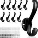 10 Pack Coat Hooks Wall Mount Heavy Duty Utility Retro Double Hooks for Hanging Coats, Hat, Towel, Key, Robe, Scarf, Bag, Cap (Black)