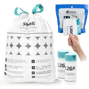 OKKEAI 1.2 Gallon Mini Trash Bags, Small Drawstring Bathroom Garbage Bags 5L  Leak-Proof Tear-Resistant Wastebasket Liners for Bathroom, Office 70 Count