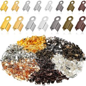 1400 Pieces Fold Over Cord Ends Cord Crimp End Tips Fold-Over End Cap Leather Ribbon Ending Clasp Tip Jewelry Connector for Jewelry Making 4 x 9 mm/ 0.16 x 0.35 Inch,3 x 6 mm/ 0.12 x 0.24 Inch 2 Sizes