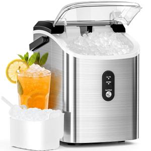 Antarctic Star Nugget Ice Maker Countertop with Soft Chewable Ice, Portable Sonic Ice Maker with Basket and Scoop, Removable Top Cover, Auto-Cleaning for Home/Party/RV/Camping (Stainless Steel Silver) (34Lbs/24H)