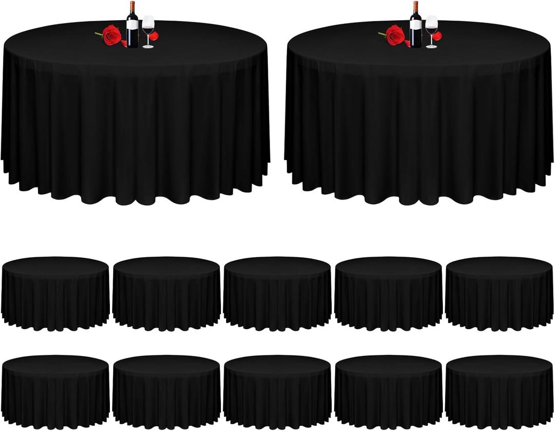MTREO 12Pcs Black Round Tablecloths 120inch Polyester, Wrinkle Resistant, Washable, for Wedding Party Restaurant Buffet