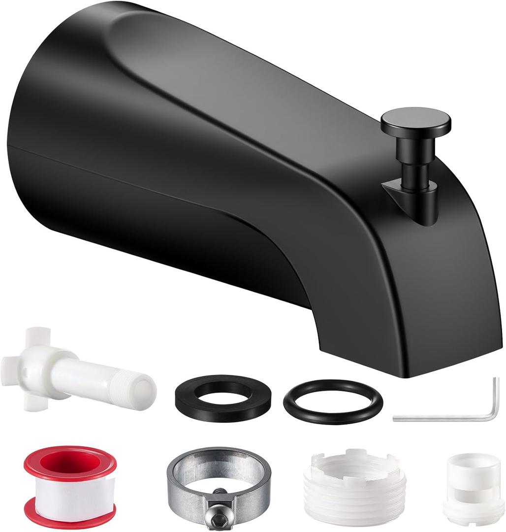 Universal Bathtub Tub Spout with Diverter, Fits 1/2" Slip-Fit Copper Pipe and 1/2" IPS & 3/4" IPS Thread Connections,Bathroom Tub Faucet Replacement with Adapters,PTFE Tape and Hex Wrench(Matte Black)