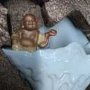 Ceramic Buddha Water Fountains Indoor Waterfall with LED 2 Buddhas Mist Water Fountain with Backflow Incense Holder for Feng Shui Strees Relief Wealth-Booming Japanese Decor