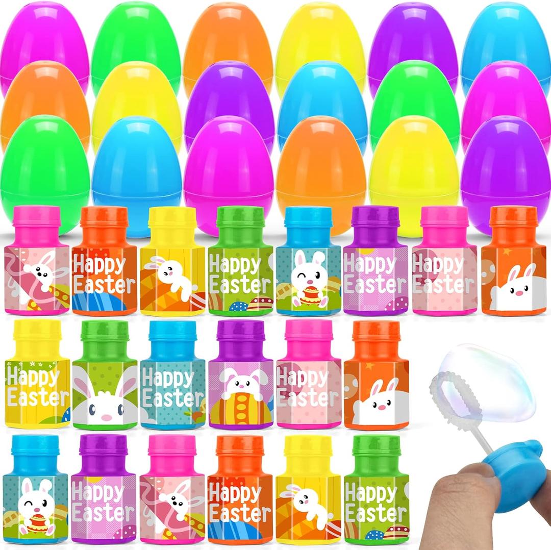 24 Pcs Easter Eggs Prefilled with Bubble Bottle Inside for Easter Party Favor, Filled Easter Egg for Easter Egg Hunt Game with Kid Toddler, Easter Decoration, Easter Basket Stuffers Fillers for Child