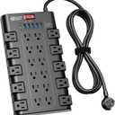 Power Strip, SUPERDANNY Surge Protector with 22 AC Outlets and 6 USB Charging Ports, 1875W/15A, 2100 Joules, 6.5Ft Flat Plug Heavy Duty Extension Cord for Home, Office, Dorm, Gaming Room, Black