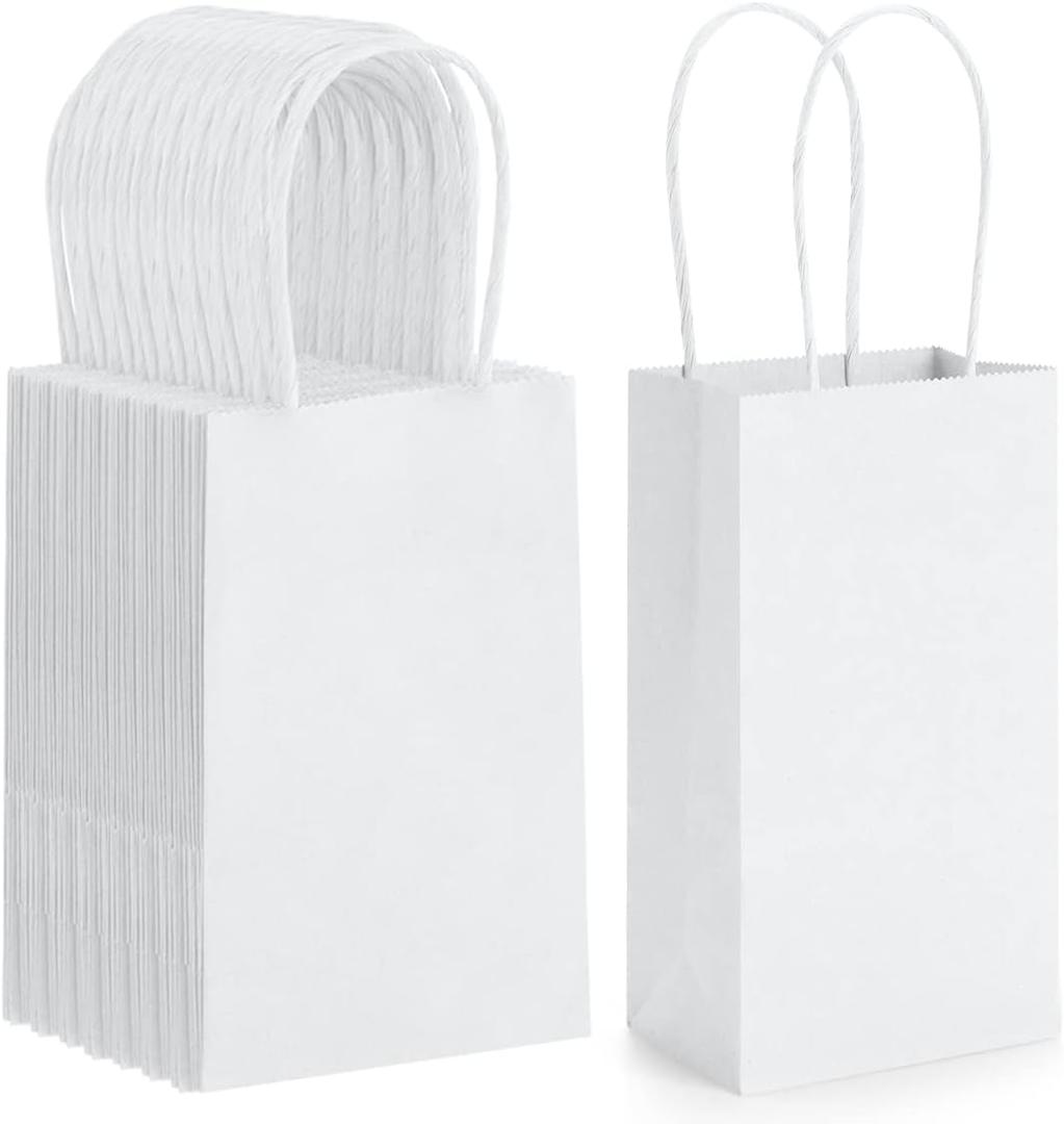 BagDream 100 Pack 3.5x2.4x6.7 Inches Mini Gift Party Favor Bags Small Kraft White Gift Bags with Handles Bulk Recyclable Paper Sacks