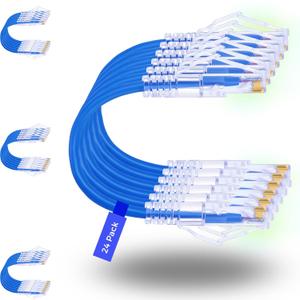 Rapink 24 Pack Cat6a Ethernet Patch Cables 0.5ft Blue, Supports 10G, Snagless, Slim, Ideal for Patch Panel to Switch, Data Center, Improves Airflow