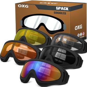 5 x OXG 5 Pairs Motorcycle Goggles for Youth Men Women, ATV Ski Goggles Anti-UV Dustproof Windproof Dirt Bike Goggles Fit Helmet (Black)