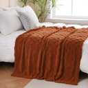 Burnt Orange Fleece Throw Blanket 9090Checkered Design for Couch Sofa | Super Soft Cozy Plush Microfiber 3D Square Pattern Flannel Blanket for Bed Lightweight for Adults,Woman