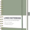 RETTACY Lined Journal Notebook, 140 Numbered Pages, A5 Medium Size (5.7'' x 8.3''), for Men & Women, Journaling, Writing, Work & Office, Spiral-bound, Hardcover, 100 GSM Thick Paper (Light Green)