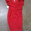 oten Womens Casual Ruffle Sleeves V Neck Dresses Pleated Office Work Party Wrap Around Dress Red M