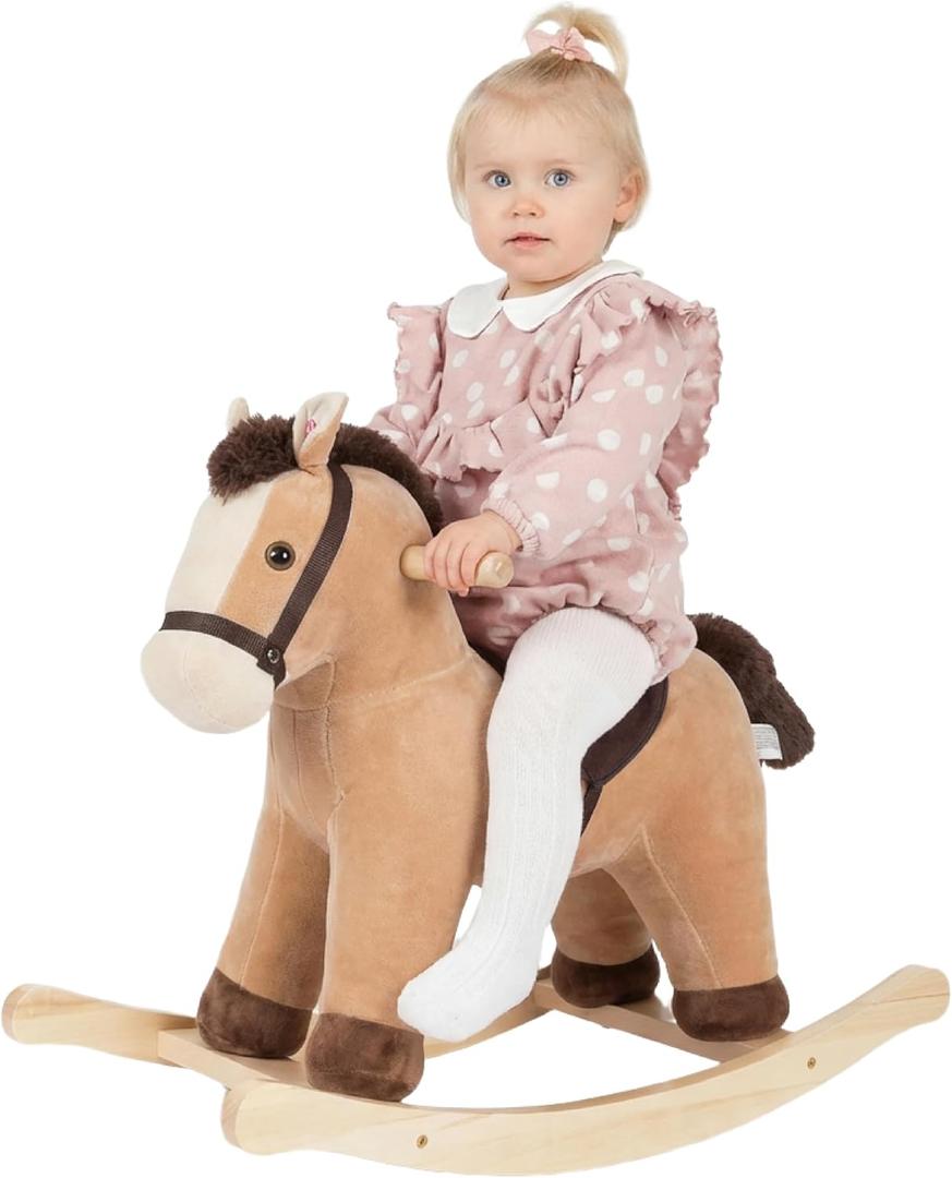 Rock My Baby Rocking Horse, Rocking Animal with Realistic Sound, Stuffed Rocker for Toddlers 18M+, Soft Filling Ride on Pony, Light Brown Horse, CPC Certified, Large