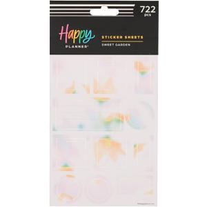 Happy Planner 15-Sheet Sticker Pack for Calendars, Journals, and Planners, Scrapbook Accessories, Classic Size, 722 Stickers Total, Sweet Garden