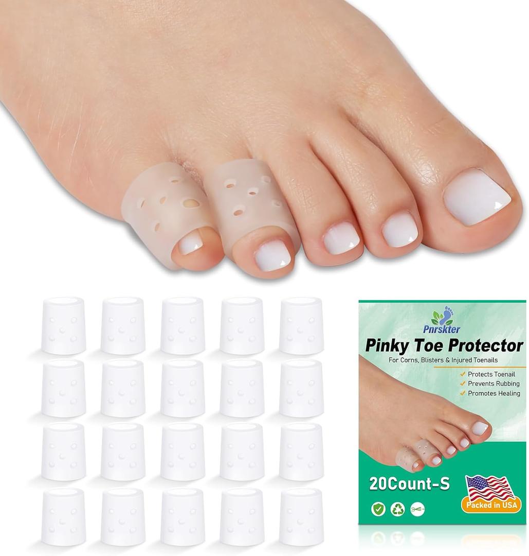20pcs Pinky Toe Protector Women, Gel Toe Caps, Open Toe Sleeves, Breathable Toe Cushions for Blisters, Corns, Hammer Toes, Toenails Loss (Infused with Aloe Vera Extract) (Small)