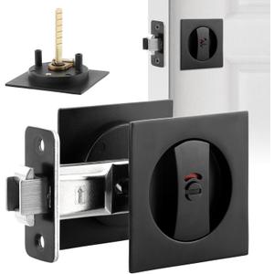 Pocket Door Hardware, Black Contemporary Privacy Square Pocket Door Lock, Pocket Door Latch, Matte Black Contemporary Pocket Door Privacy Lock, Sliding Door Lock, 1 Pack