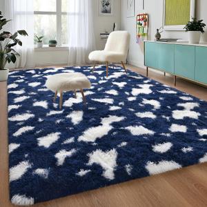DweIke Fluffy Area Rugs for Bedroom Living Room, 5x7 Feet Rug for Boys Kids Girls Room, Soft Shaggy High Pile Indoor Bedside Throw Carpet for Nursery Dorms Home Decor Aesthetic, Navy Blue