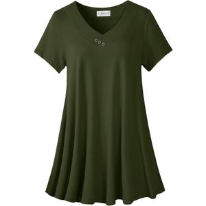 LARACE Plus Size Tops for Womens T Shirts Button Down Summer Clothes Short Sleeve Tunics Casual V Neck Blouses (Green, XXL)