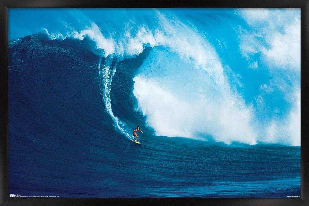 Trends International Big Wave Surfer Wall Poster, 22.375" x 34", Black Framed Version, 34"L x 22.4"W